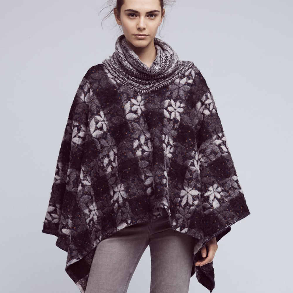 Anthropologie Wintertide Reversible Poncho Sweater Wool Blend One Size Boho